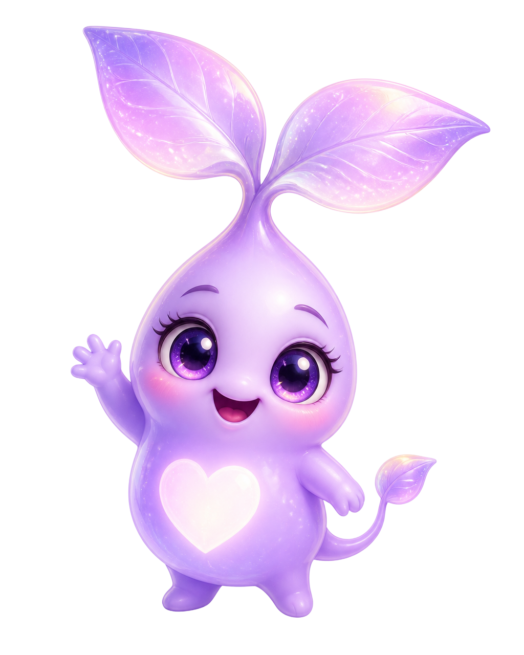 Journ, the purple Journae Kids mascot, smiling and waving